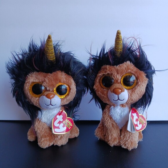 2 Ty Ramsey Unicorn Lion Beanie Boos Ty Silk 2021 Pair Twins - Picture 2 of 8
